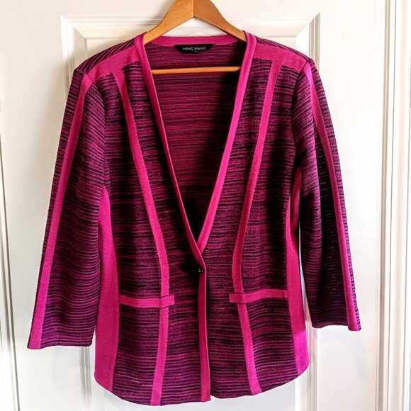 Ming Wang Magenta Pink Knit Cardigan Sweater - Picture 2 of 8